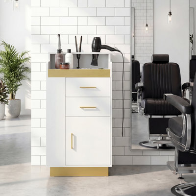 Freestanding Barber Station with Hair Dryer Holders, Salon Storage Cabinet with Drawers and Shelves, Beauty Organizer for Professional Salons, Spa Centers and Home