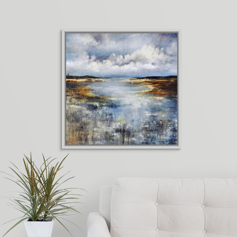 « calme stillation », peinture sur toile, Cadre flottant blanc, H 25,7 po x l 25,7 po x p 1,75 po