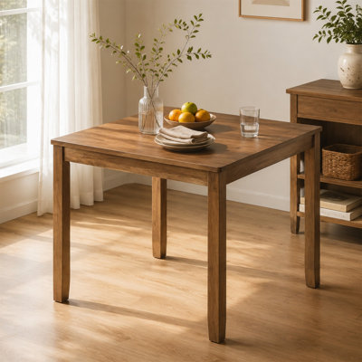 Square Wooden Dining Table for 4, Compact Oak-Finish Kitchen Table for Small Spaces, Sturdy Rubberwood Frame, Easy Assembly