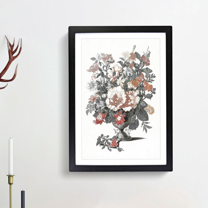 Stone Vase with Flowers by Johan Teyler - Framed Print, 36cm H x 27cm W x 2cm D, Black Framed
