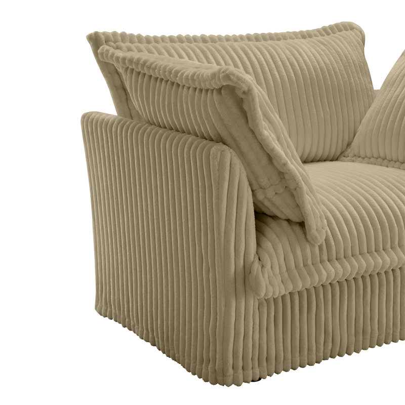 Canapé long à housse, H 34,6 po x l 156,6 po x P 33 po, 4, Velours côtelé chameau