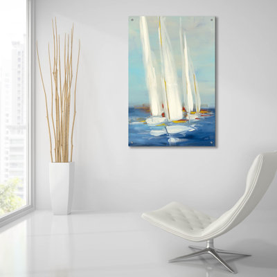  «Summer Regatta 2 Red Yellow» par Julia Purinton, art mural en verre acrylique, 24 po x 36 po