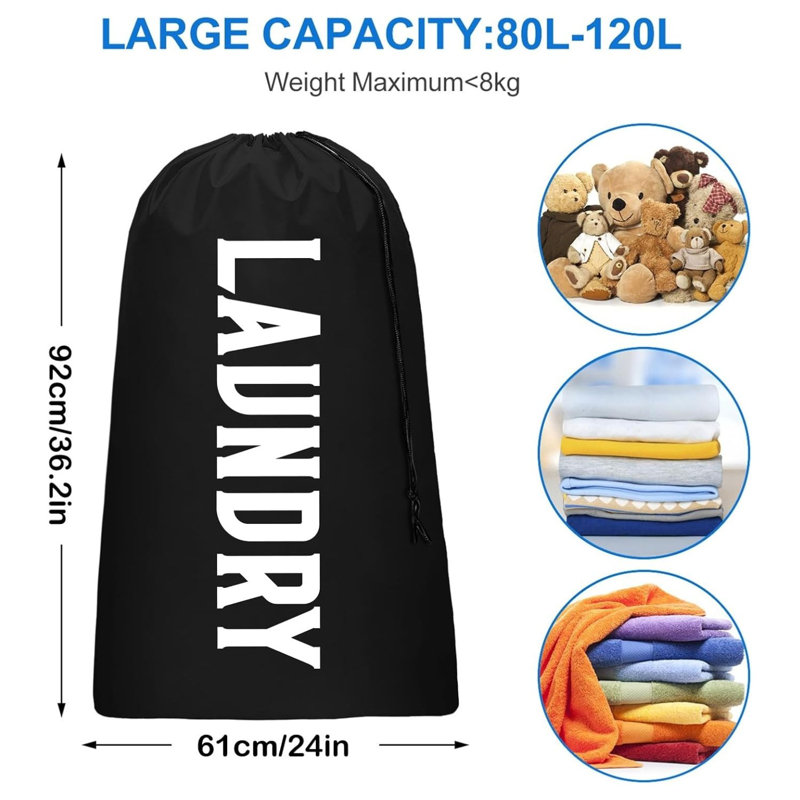 Paquet de 2 sacs à linge de voyage XL avec fermeture à cordon bleu et noir, Bleu / Noir