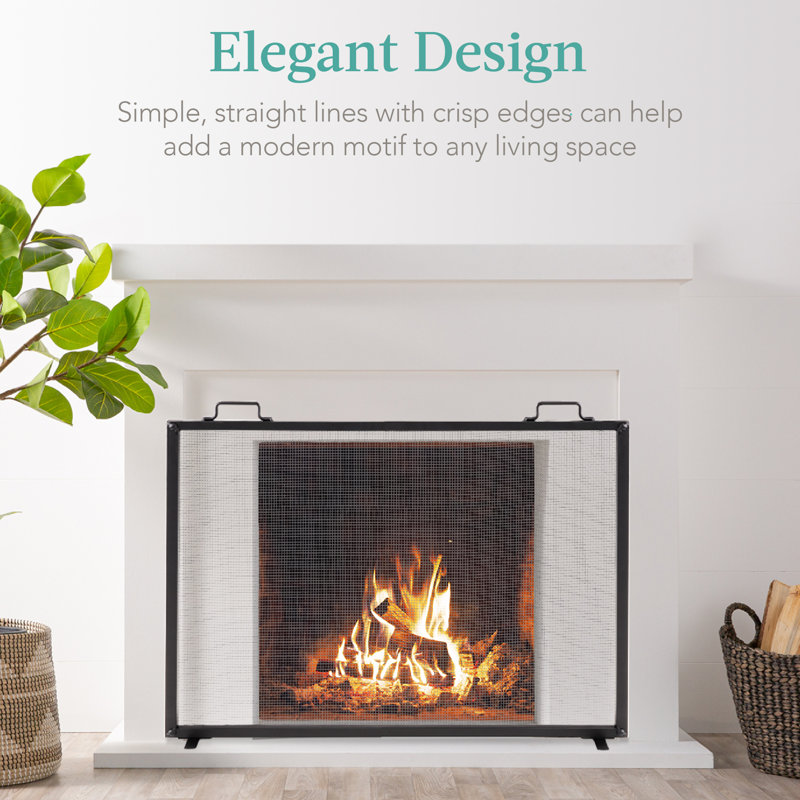 Cassiano 38x27in Black Single Panel Steel Mesh Fireplace Screen