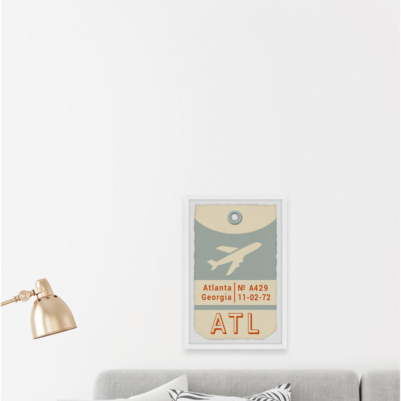 Old Atlanta Airline Tag - Reproduction d'art graphique sur papier encadré, H 12 po x l 8 po x P 1,5 po