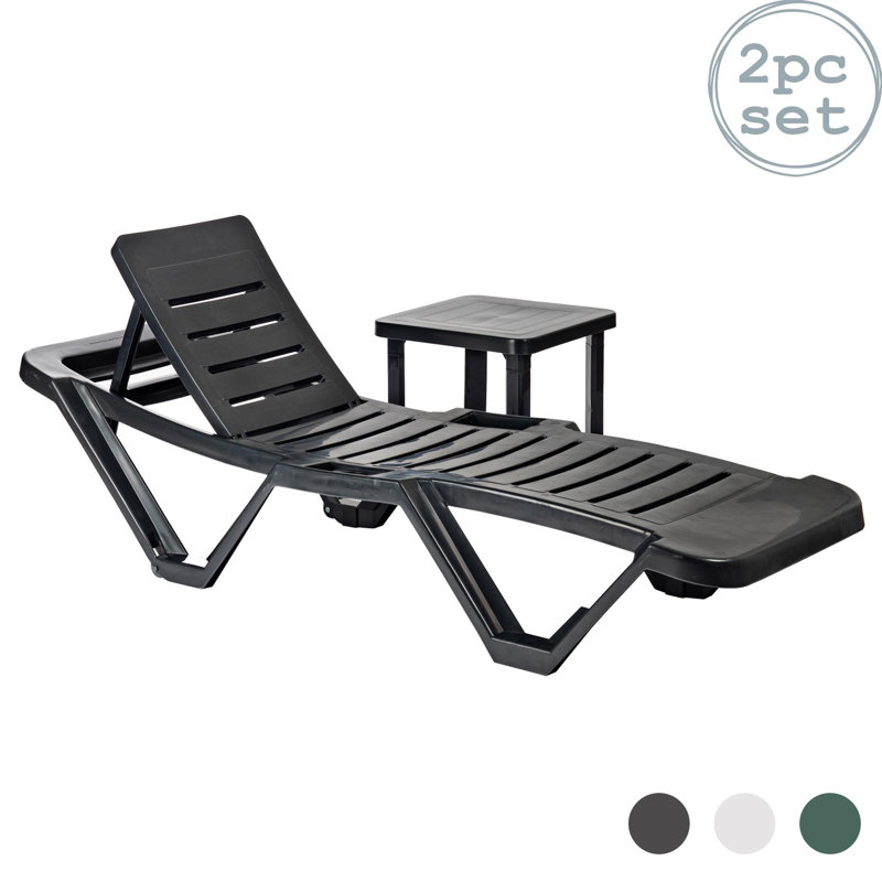 Reclining Sun Lounger with Table, Grey