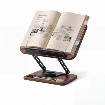 Rotating Book Stand with Pen Holder  Elastic Page Clip, 360 Degree Adjustable Book and Tablet Holder for Hands-Free Reading, Study, Recipes and Music