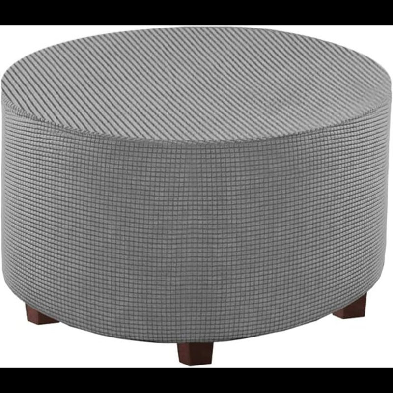 Round Ottoman Slipcover Polyester Blend Footstool Protector Covers Stretch With Elastic Bottom Feature Textured Machine Washable Jacquard Fabric