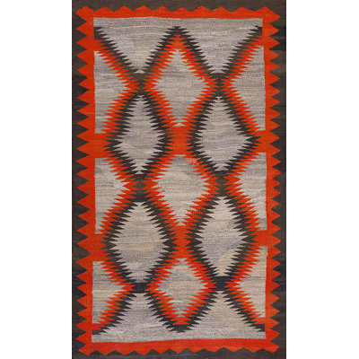 Flatweave Wool Geometric Area Rug in Gray