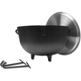 King Kooker Seasoned Cast Iron Jambalaya Pot with Feet, Aluminum Lid, and Steel Helper Lifting Hooks