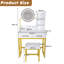 Coiffeuse de maquillage blanche, lumières à DEL à changement de couleur 3, 2 grands tiroirs de rangement, pieds en métal, meuble-lavabo de chambre à coucher, prise de courant réglable, fauteuil, commode-1527018471