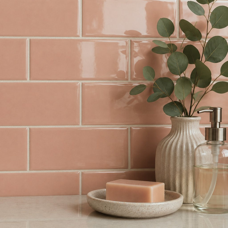 Curvaceous 3" x 6" Ceramic Wall Tile, Blush