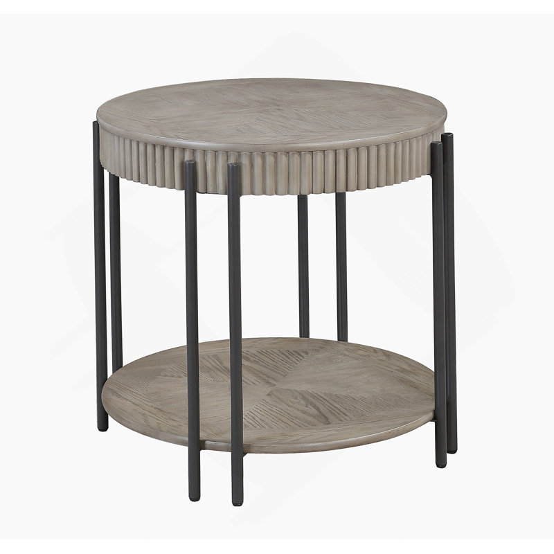 Table de bout ronde contemporaine 1 pièce avec tablette de rangement brun noir brun clair
