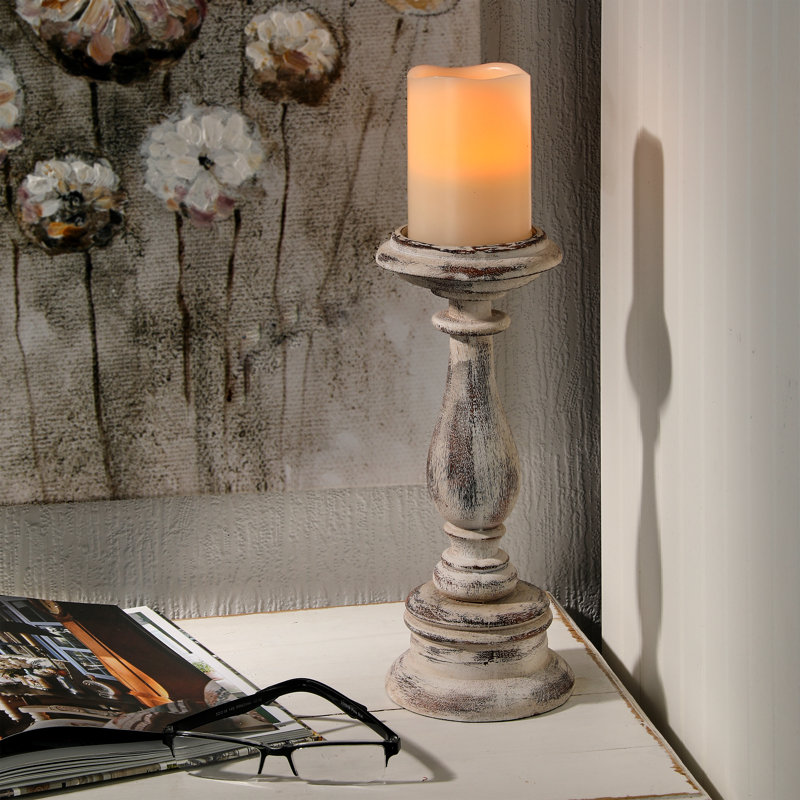 Leetonia Resin 'Turned Wood' Candle Stick, 11.25"H x 4.5"W x 4.5"D