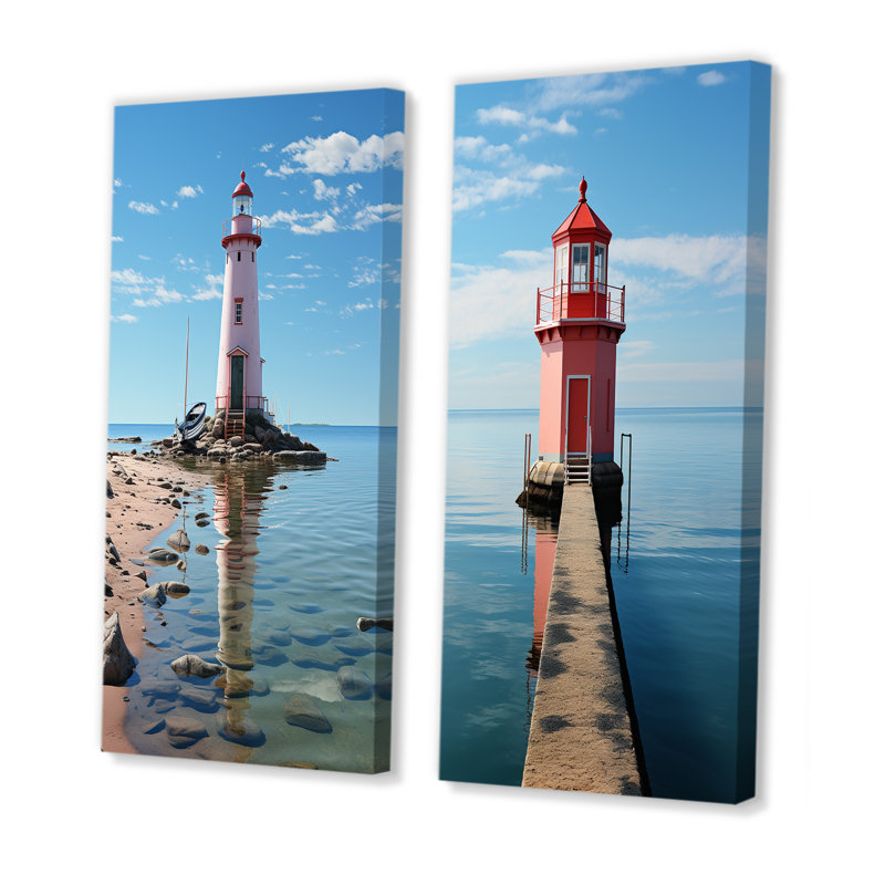 «Light House Simplicity At Sea», ensemble d'art mural sur toile bord de mer, Toile tendue, H 28 po x l 25 po