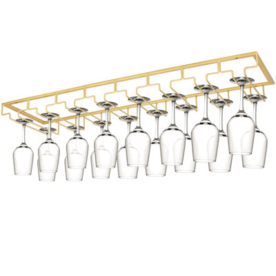 Wine Glass Rack Under Cabinet, Large Stemware Hanger,  Wine Goblet Holder (Gold)
