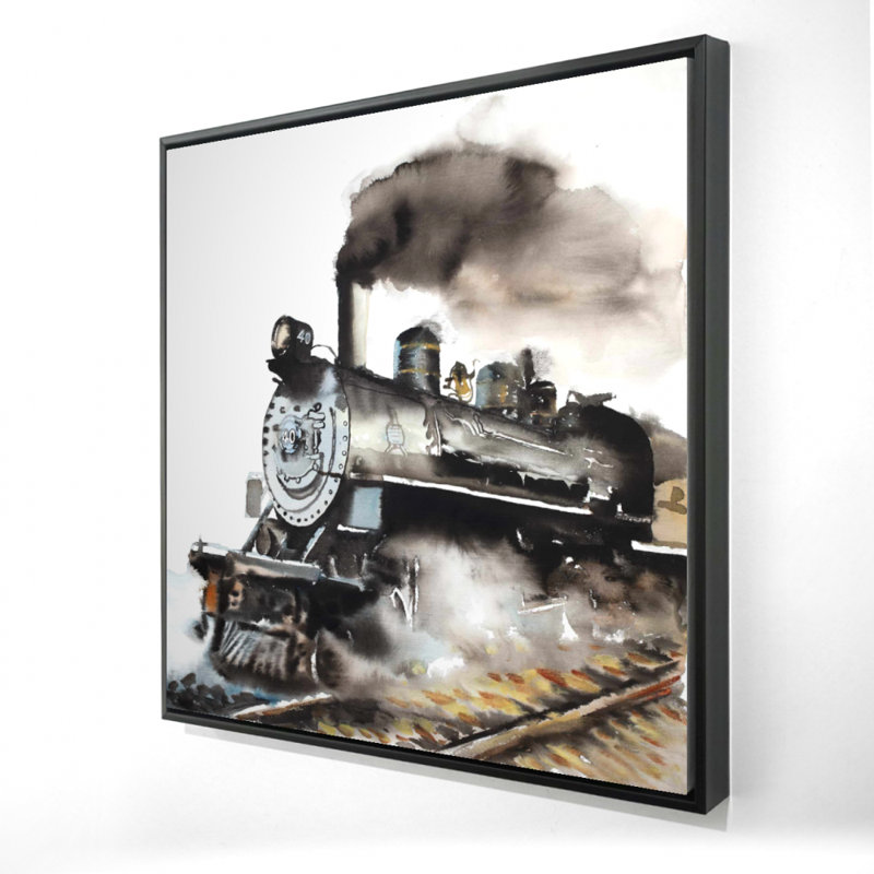 Toile de train à vapeur rétro | Décor industriel gris encadré