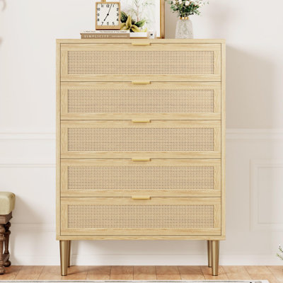 Rattan 5 Drawer Dresser, 44