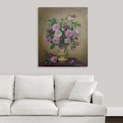 Bilst " Roses And Dahlias In A Ceramic Vase " by Albert Williams