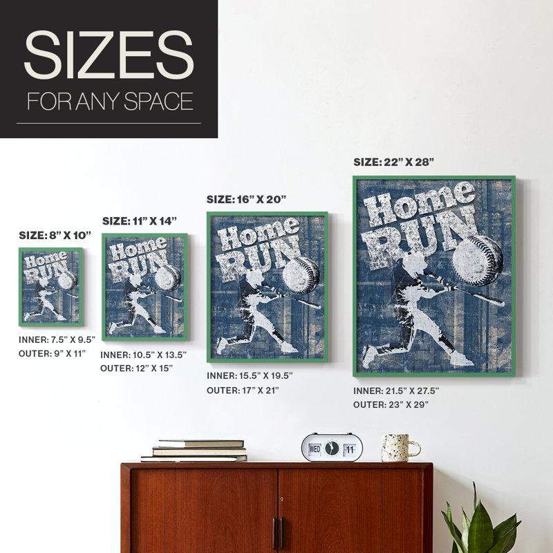Reproduction encadrée Home Run - bois massif, Vert, H 15 po x l 12 po