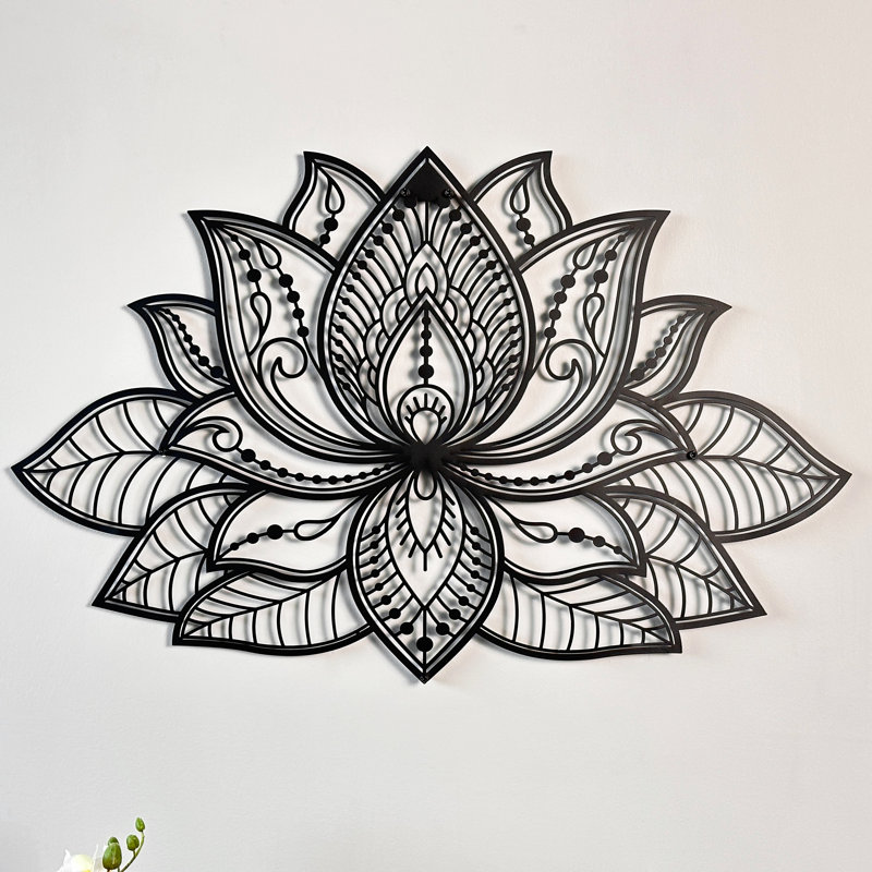 3D Lotus Mandala Metal Wall Art – Spiritual Lotus Flower Décor, Multisize Modern Wall Décor, 11" H x 17" W, Black