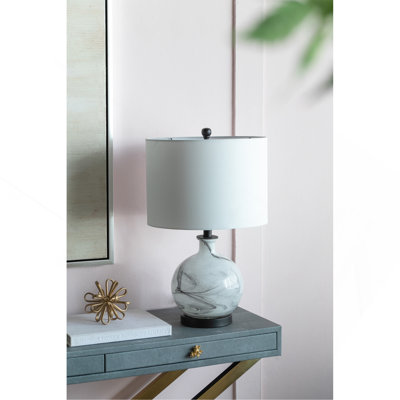 14X14x23" White And Grey Glass Table Lamp