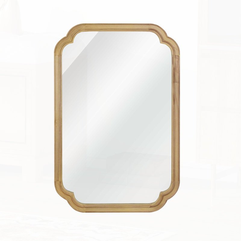 Solid Wood Frame Rounded Corner Decorative Mirror, 20" x 1", Natural Wood
