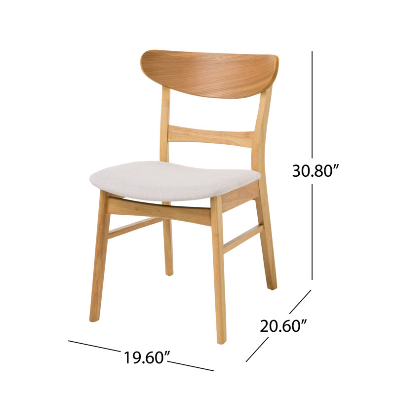 Cambrielle Mid-Century Modern Upholstered Dining Chairs with Rubberwood Frame and Padded Seat, 2, Light Beige/Natural Oak