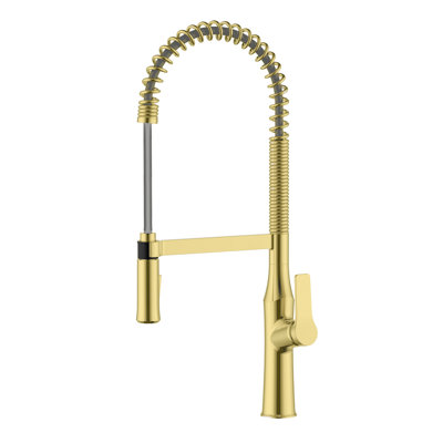 Ruvati Seneca Brushed Gold Single Handle Pull Down Kitchen Faucet Tall High Arc Commercial with Pre-Rinse Sprayer