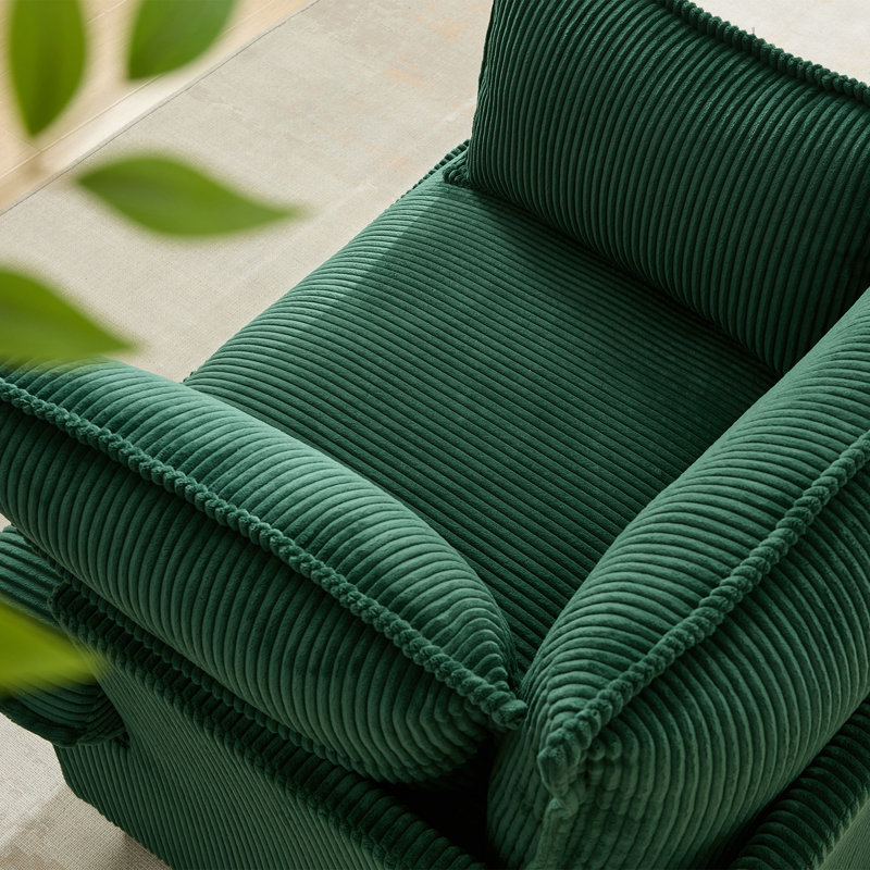 Upholstered Oversized Accent Chair, Comfortable Single Sofa Chair with Pillows, Deep Seat Reading Armchair, Green