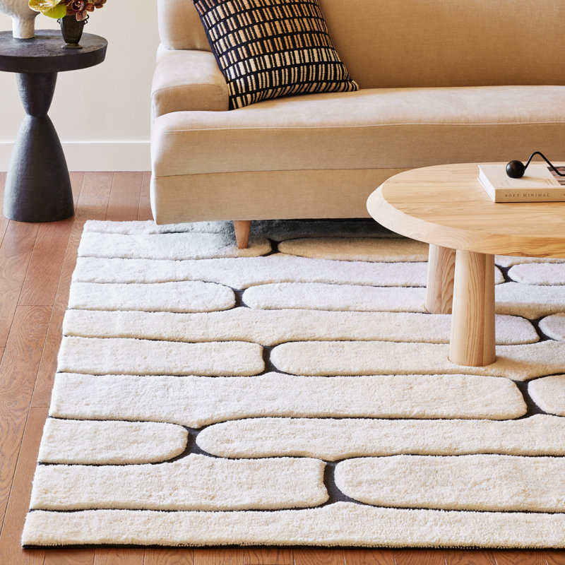 Tapis abstrait en laine de Nouvelle-Zélande, Rectangle 7 pi 6 po x 9 pi 6 po