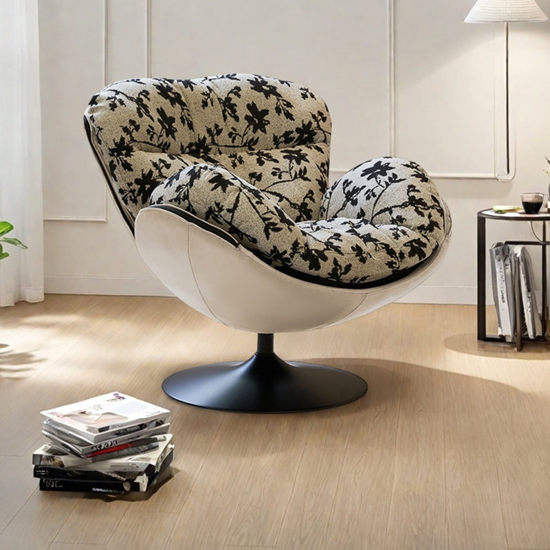 Chaise de loisir luxueuse pivotante et confortable, Mélange de lin blanc / gris / similicuir