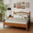 Wooden Platform Bed With Natural Rattan Headboard, Vintage Bed Frame With Wooden Slat Support-1686031962-1686031961