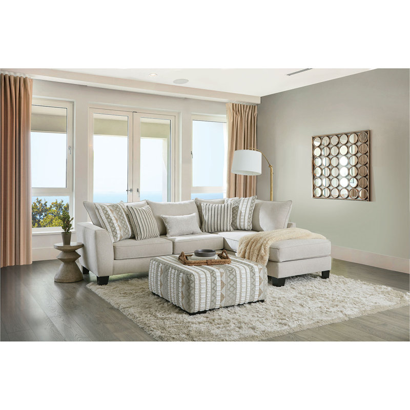 Contemporary Solid Wood Form Ottoman with Black Tapered Legs in Beige/Ivory
