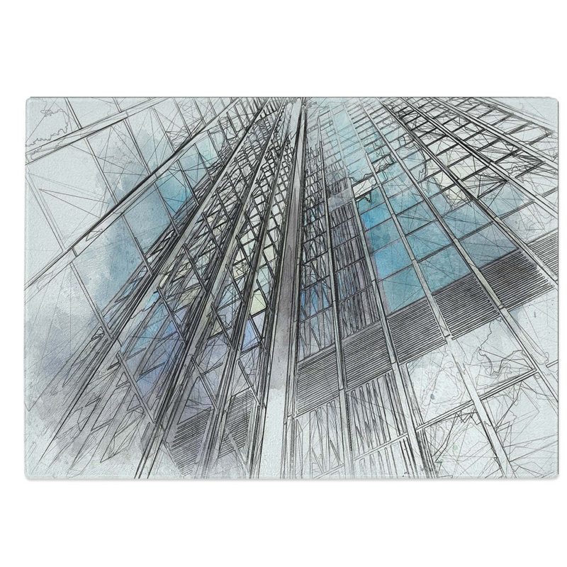 Tempered Glass Architecture Sketch Vol.17 Chopping Board, 28.5 cm W x 20 cm L