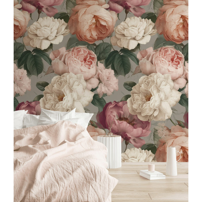 Blush pivoine pelez et collez papier peint floral mural rétro romantique décoration murale