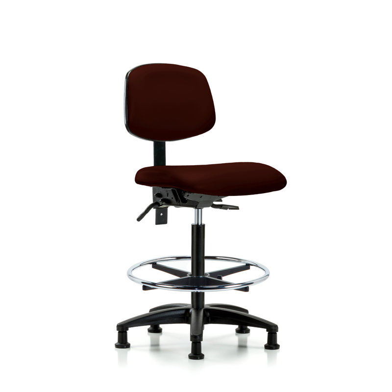 Barbosa Vinyl Drafting Chair, Burgundy, Glides, Included