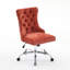 Chaise de bureau rembourrée en chenille orange moderne, pivotant, base en métal, coussin à rebond élevé, boutons tirés à la main, garniture cloutée décorative, confort d'étude-649631873