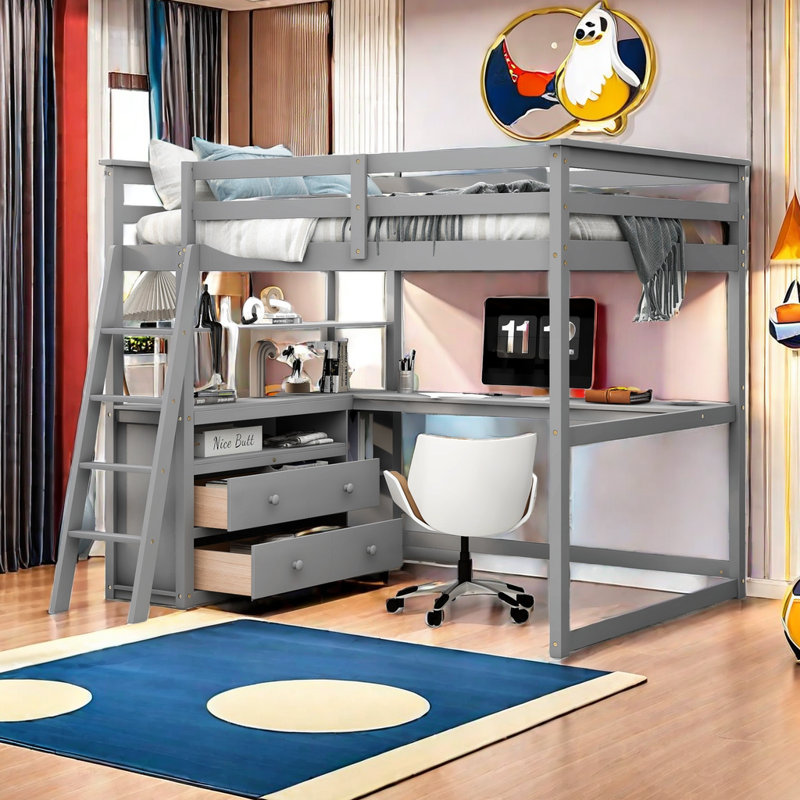 Lit mezzanine double Jerricho Kids, gris