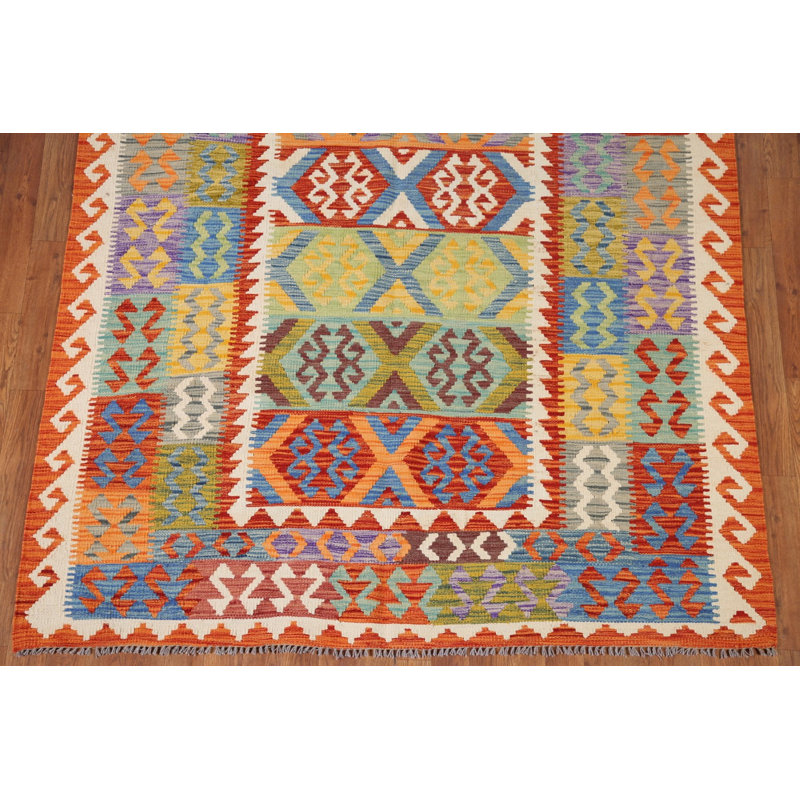 Tapis oriental réversible en laine Kilim 6 x 8