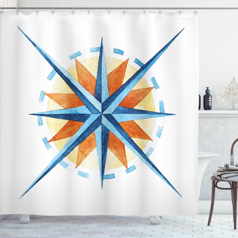 Compass Shower Curtain Set + Hooks, 75" H x 69" W