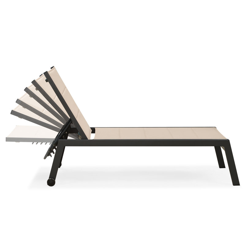Chaise longue d'extérieur en métal avec table, Kaki