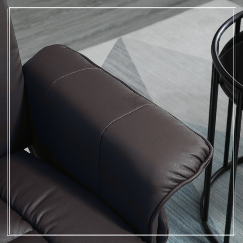 Recliner and Ottoman with Wrapped Base, Swivel PU Leather Reclining Chair with Footrest