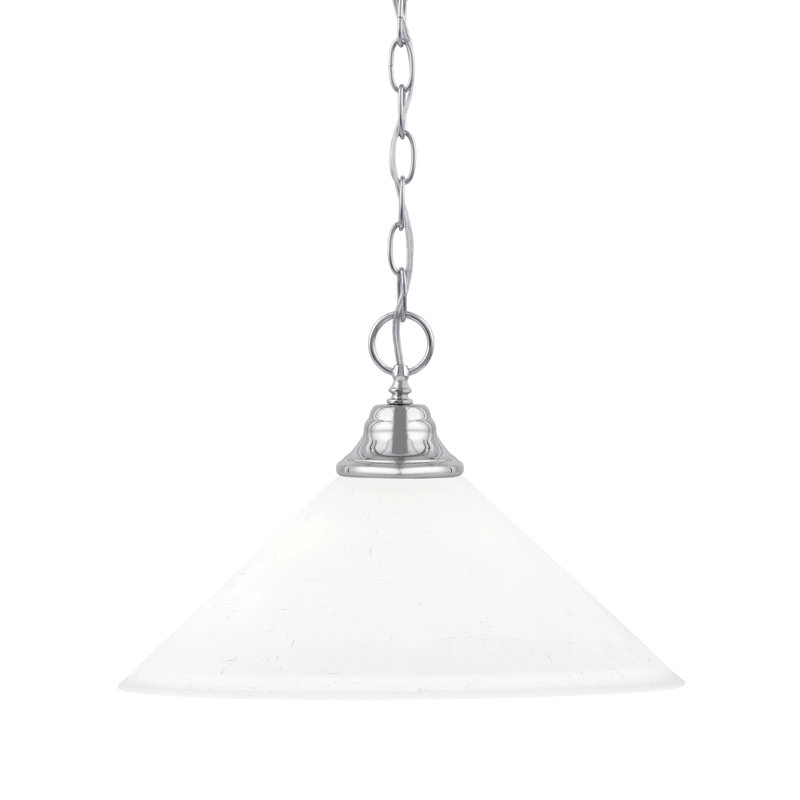 Luminaire suspendu à chaîne avec verre Aeronwen, H 10 po x l 16 po x P 16 po, Mousseline blanche, Chrome
