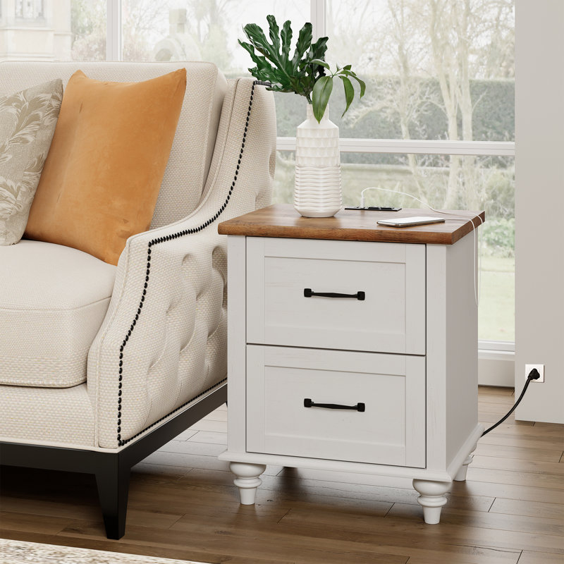 Aileas 19.6'' W Nightstand, White/Brown, Individual