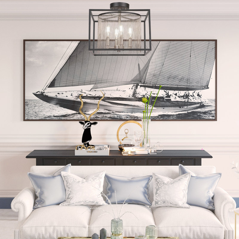Cadina 3 Light Semi-Flush Shown In Matte Black & Brushed Nickel Finish, 9"H x 13.25"W x 9"D