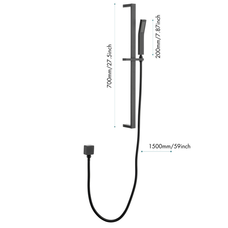 Douche à main noire matte avec boyau de 59 pouces et tête de modes de pulvérisation confortables avec barre coulissante réglable de 28 pouces en acier inoxydable
