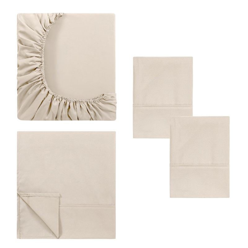Ensemble de draps en microfibre 4 pièces Modern, Ensemble de draps pour lit double avec 2 taies d'o, Coquille d'oeuf