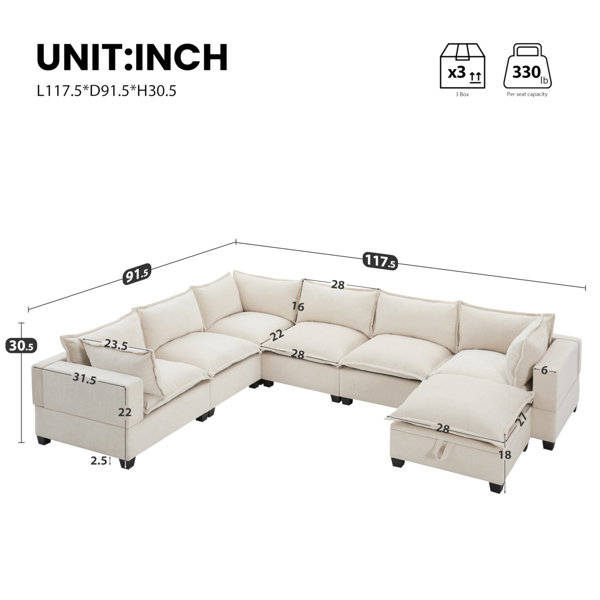 Latitude Run® 118'' Modular Sectional Sofa With Movable Storage Ottoman ...
