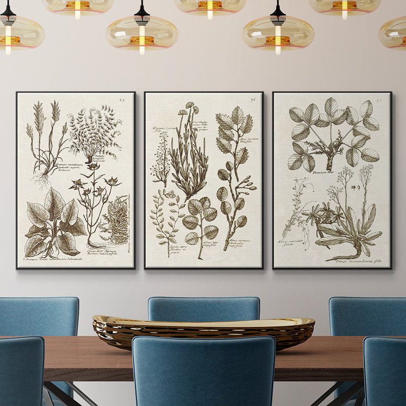 " Sepia Botanical Journal VI " 3 - Pieces, H 40 po x l 90 po x P 2 po, Noir